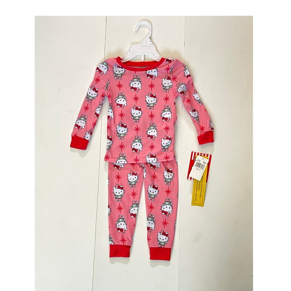 Hello Kitty Girls Pink Christmas Print Soft Holiday Pajama Set 2T
